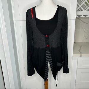 Dolcezza Women’s Layered Cardigan Look Blouse Lagenlook Top Pocket Tie Hem